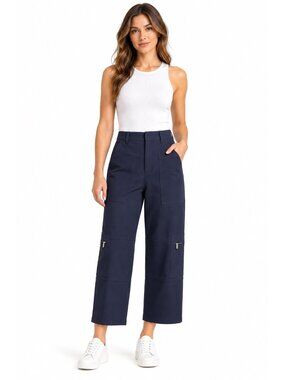 Theory Womens UTL Trouser Navy Blue Cargo Utility Textured Gabardine Size 4